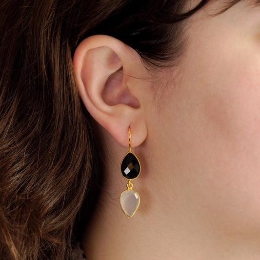 boucles d'oreilles pendantes noires et blanches