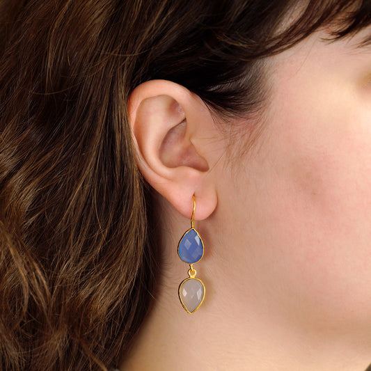 boucles d'oreilles pendantes bleu/gris