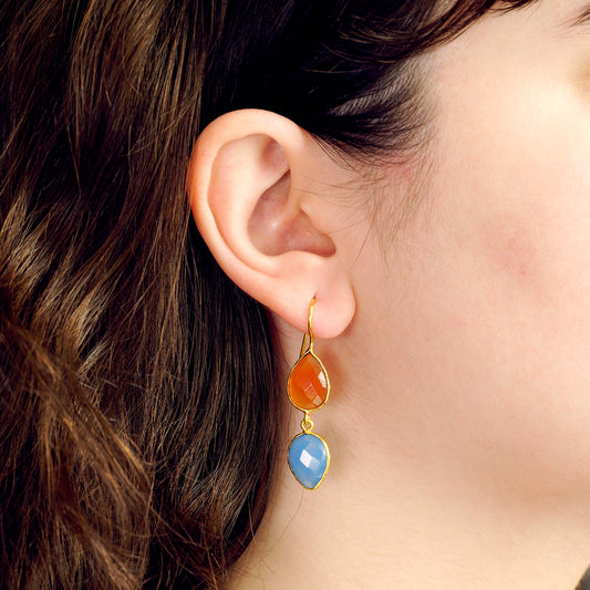 boucles d'oreilles pendantes orange/bleu