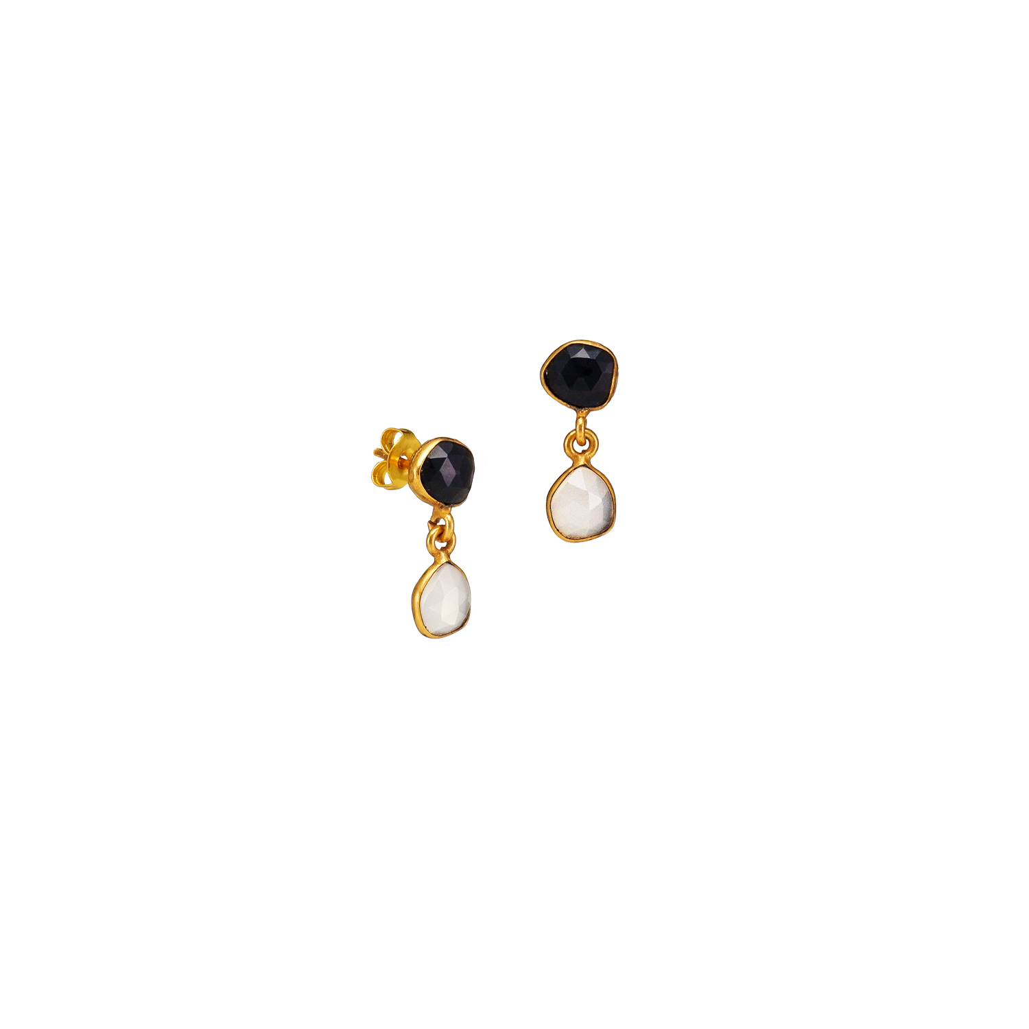 boucles d'oreilles en pierre noire et blanche, courtes
