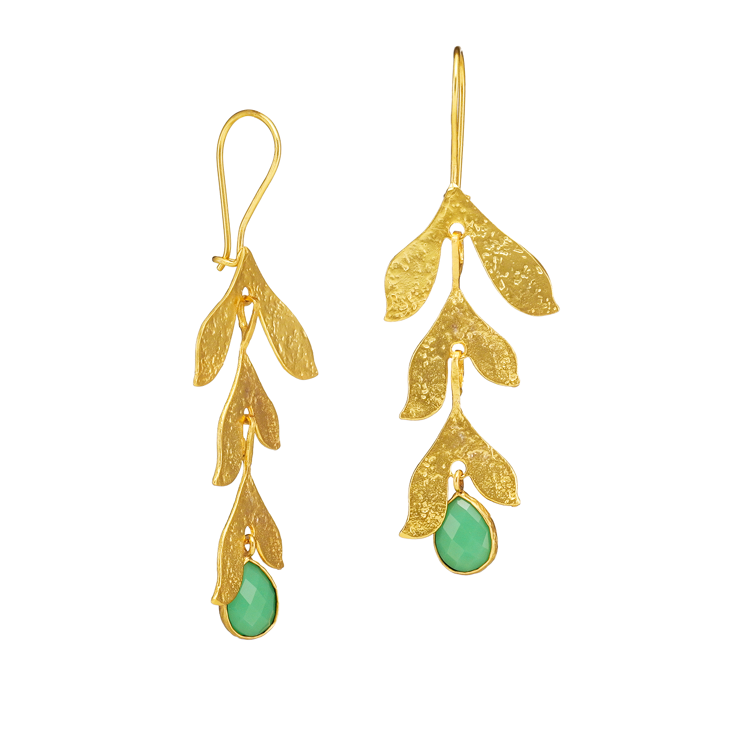 Boucles d'oreilles guirlande de feuilles avec pierre couleur aqua