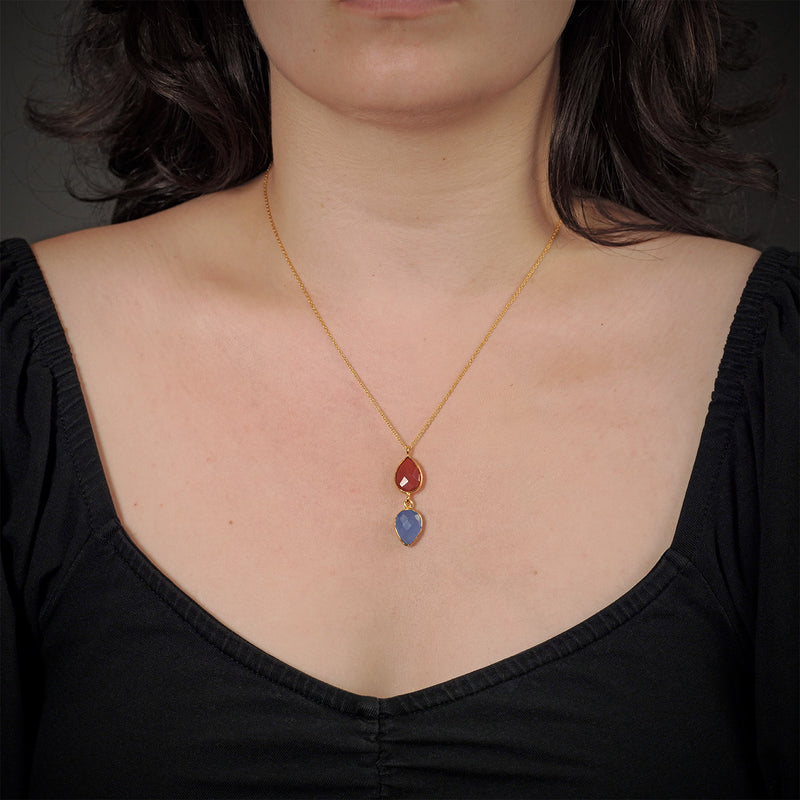 orange/blaue Tropfen-Halskette