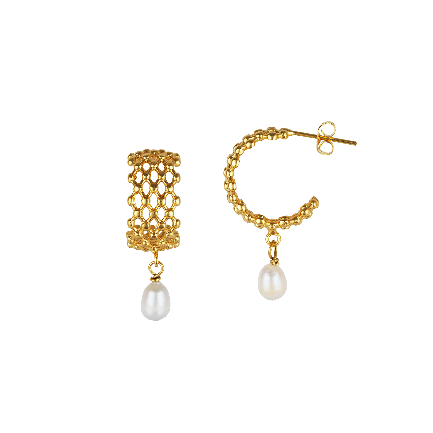 Boucles d'oreilles en treillis avec mini perles baroques