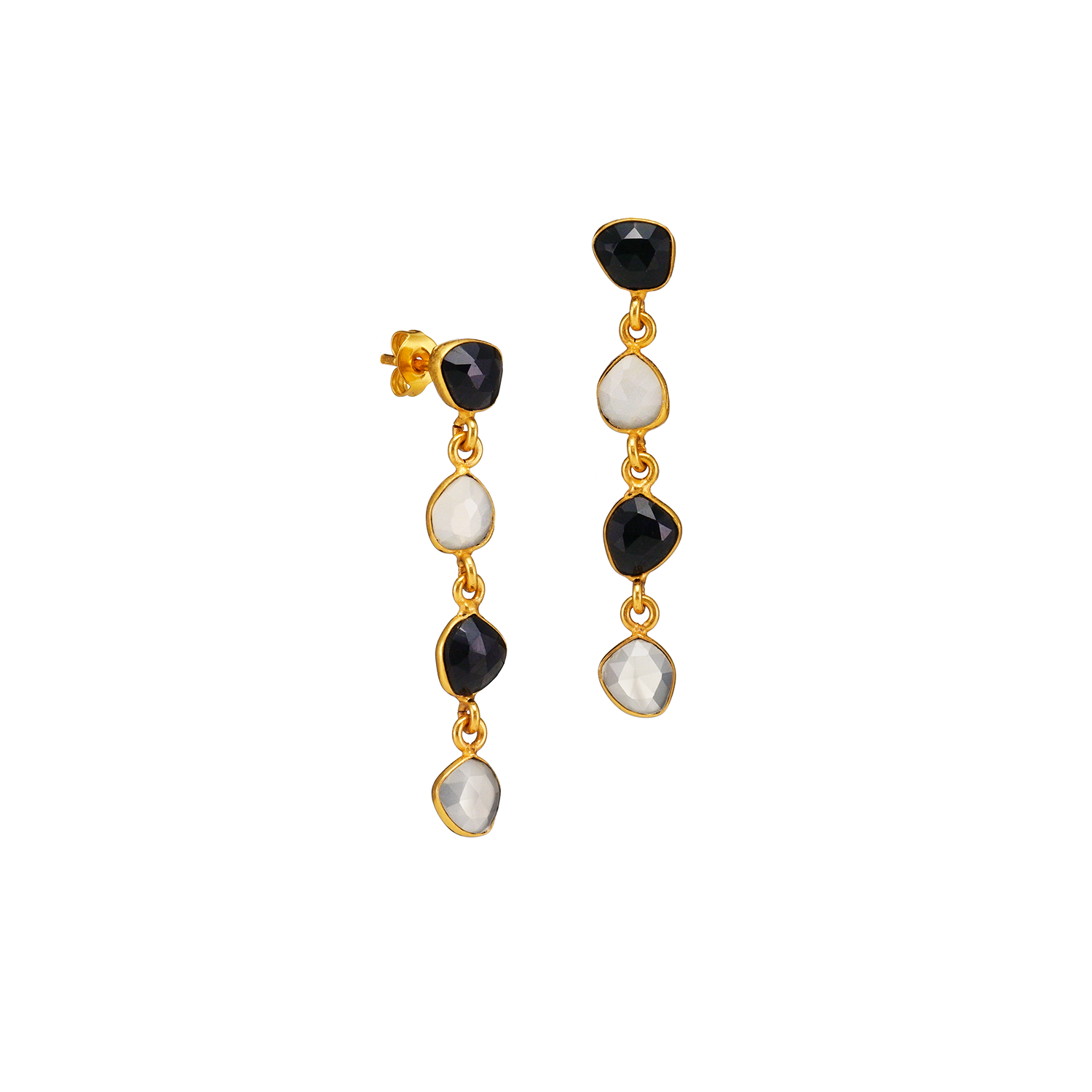 longues boucles d'oreilles en pierre noire et blanche