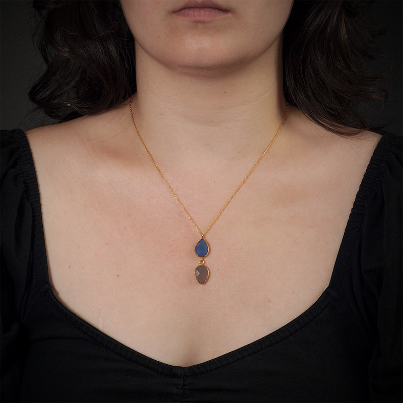 blau/graue Tropfen-Halskette