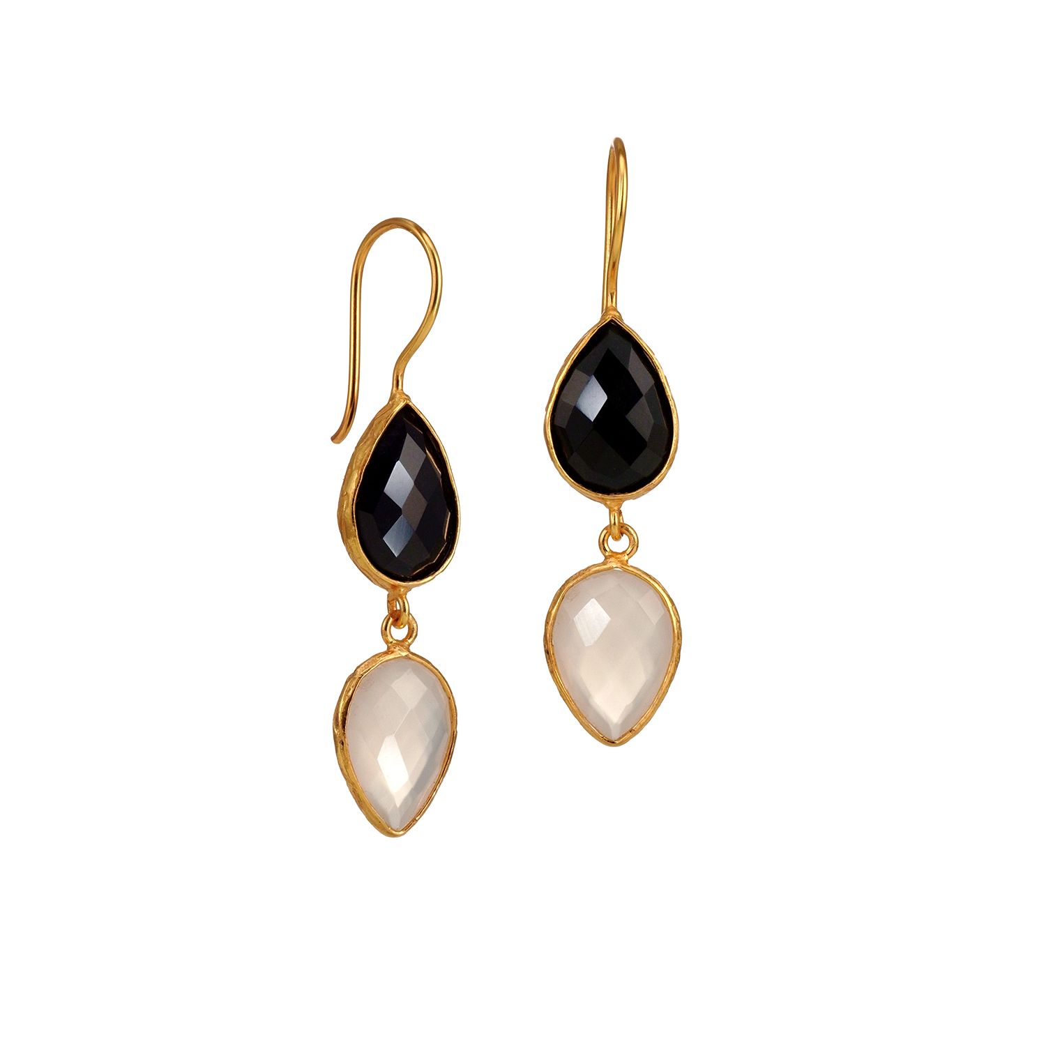 boucles d'oreilles pendantes noires et blanches