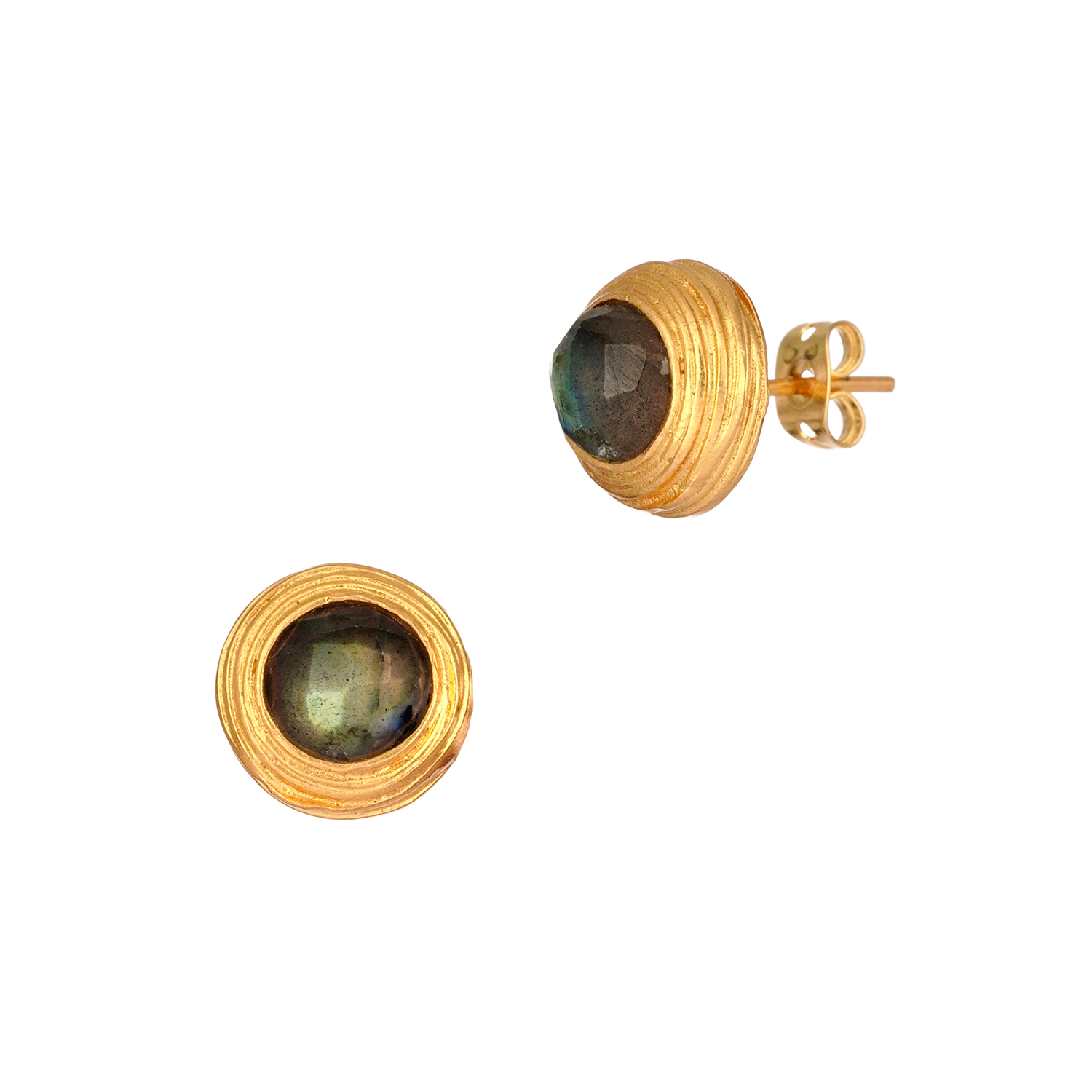 Boucles d'oreilles à tige avec labradorite enveloppée dans un nid